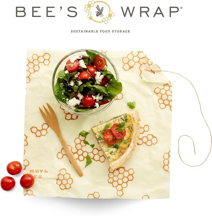 Bee's Wrap Beeswax Sandwich Wrap - Honeycomb | Button & Tie Closure - Plastic Free - Organic Beeswax Wraps - Reusable Lunch Wrap - Sandwiches & Snacks - Made in USA