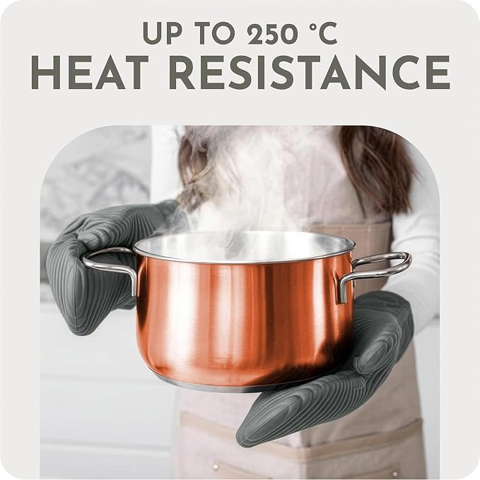 Extra Long Silicone Oven Mitts | Heat Resistant 500°F BPA-Free Food Grade Silicone Kitchen Mittens | 2-Piece Set of Oven Gloves Kitchens