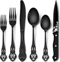 Stapava 48 Pcs Black Silverware Set with Steak Knives, Gorgeous Retro Royal Silverware Set for 8, Stainless Steel Mirror Flatware Cutlery Set, Include Forks Spoons and Knives set, Dishwasher Safe