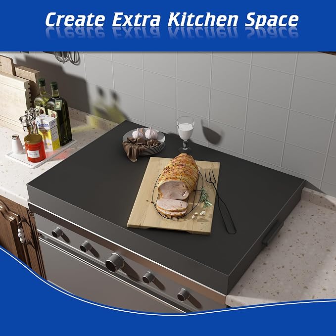 Stove Top Cover with Handles, Heavy Duty Metal Noodle Board Cooktop Cover for Gas/Electric Stove Top, (L 30" x W 22" x H 3") Large Gas Stove Protective Cover for Kitchen Space Expansion