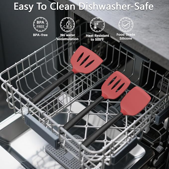 Coukre Silicone Kitchen Cooking Utensils Set, Heat Resistant, 14-Piece | Dishwasher-Safe, Food-Grade Silicone, BPA-Free, Spatulas, Spoons & Turner, Safe for Nonstick Cookware, Red