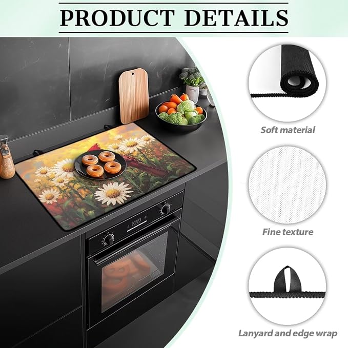Cardinal Daisy Sunset Print Stove Top Covers Waterproof Electric Stove Cover Mat 29.18 x 20.96 inch Glass Cooktop Protector Large Coffee Machine Mat for Flat RV Range