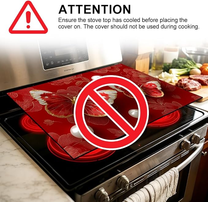 Butterfly Rose Stove Top Cover 28.35x20.47 in Non Slip Mat | Heat Resistant Cooktop Protector Mat with Non-Slip Backing, Scratch Protection and Countertop Drying Mat.