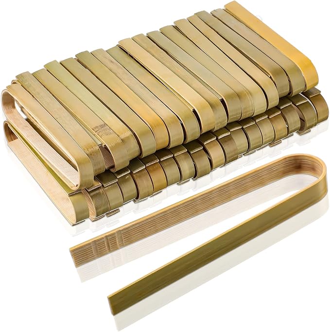 150 Pieces Mini Bamboo Disposable Tongs 4 Inch Bamboo Toast Tong Wooden Cooking Utensils Natural Green for Catering Buffet Home Use Tea Supplies