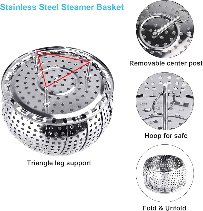 Large Veggie Vegetable Steamer Basket, Folding Steaming Basket, Collapsible Metal Stainless Steel Steamer Basket Insert, for Cooking Food, Expandable Fit Various Size Pot(7.1" to 11.8") YLYL