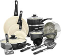 GreenLife 16 Piece Ceramic Nonstick Pots & Pans Cookware Set, Black & Cream | PFAS-Free Nonstick Coating, Stockpot, Frying Pans, Saucepans, Sauté Pan, Stay-Cool Handles, Dishwasher & Oven Safe up to 350F