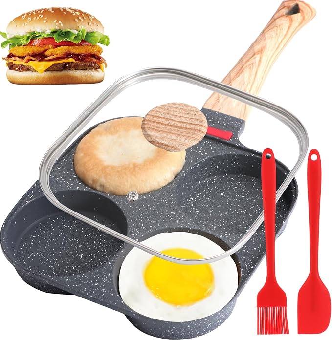Egg Pan, Premium Egg Pans Nonstick, Omelette Pan with Lid , Healthy Egg Frying Pan for Breakfast, Egg Sandwich, Hamburger, Pancake, Egg Skillet Suitable for Gas Stove & Induction Cookware (Black)
