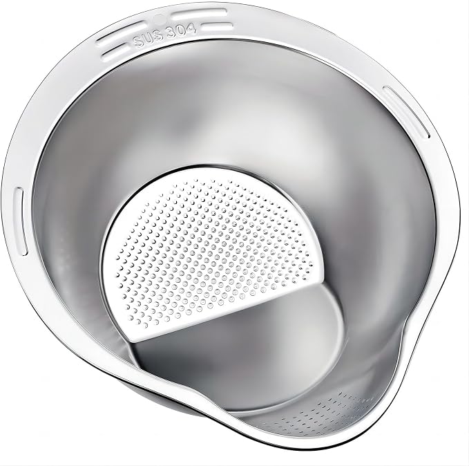 4-in-1 Rice Washing Bowl - Rice Washer Strainer Bowl - Stainless Steel Colander for Quinoa, Fruit and Vegetable Wash - Multi-Purpose Rice Strainer and Colander for Kitchen (1 Pack)