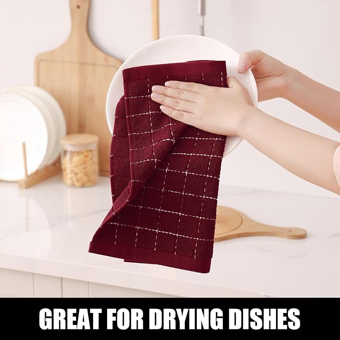 Homaxy 100% Cotton Terry Kitchen Dish Cloths, 12 Pack, Burgundy | Ultra Soft and Absorbent, Suitable for Drying and Washing Dishes