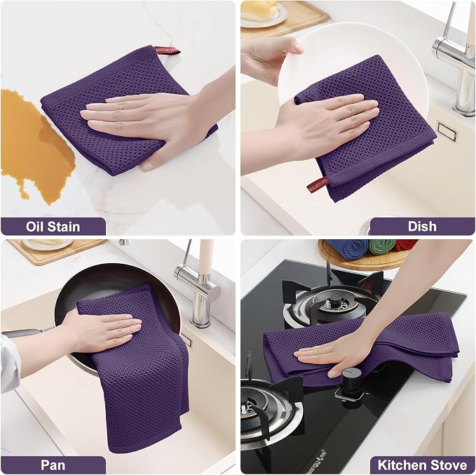Homaxy 8 Pack 100% Cotton Kitchen Towels and Dishcloths Set, Eggplant | 12 x 12 Inches and 13 x 28 Inches Kitchen Towels Set, Ultra Soft Absorbent Dish Cloths for Washing Dishes