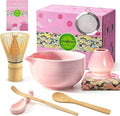 Clay&Fire Matcha Whisk set, 9 pcs Handcrafted Matcha Set for Beginner | Matcha Bowl with Spout and Whisk, Matcha Tea Kit for Matcha Lovers, Ideal Gift for Friend (Light pink)
