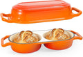 Double Dutch Oven Bread Baker, Enameled Cast Iron 2-in-1 Dual Chamber Sourdough Baker with Lid, Bake 2 Mini Loaves at Once, 500°F Oven Safe, Even Heat, Nonstick Interior for Artisan Bread