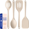 NonToxic Platinum Silicone Utensils, 100% Plastic-Free, 4-Pcs, Beige | LFGB-certified platinum silicone. Solid steel core, no hidden plastics. 500°F heat resistant. Non-scratch. Dishwasher safe