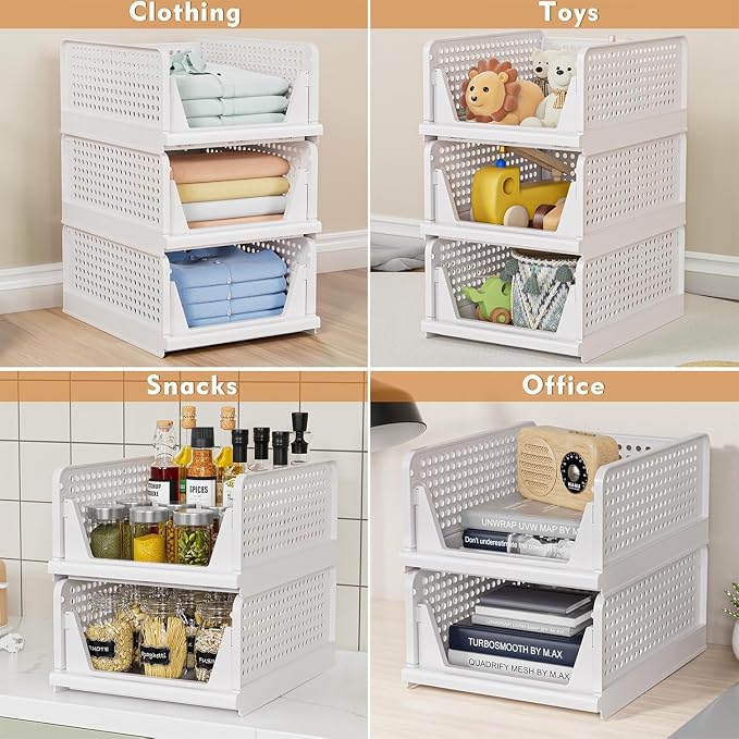 8 Pack Stackable Closet Storage Basket - Stackable Storage Bins | Multifunctional & Foldable Closet Organizer Waterproof, Wardrobe Cupboard Space-Saving Storage Drawer Organizer