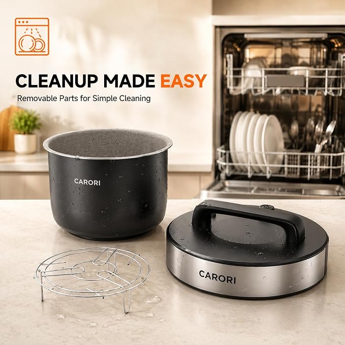 CARORI 8Qt Electric Pressure Cooker, 9-in-1 Multifunction, IMD Touchscreen, Non-Stick Pot. 1200W for Instant Feast. Olla de Presion (Ollas). Safe Venting.Rice,Slow,Steamer, Sauté, Warmer, Silver