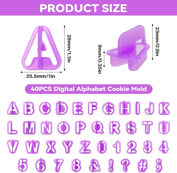 40 Pcs Alphabet Cookie Cutters, Fondant Letter Cutters, Number Cookie Cutters, Alphabet Cake Stamp Tool Set, Plastic Letter Cookie Cutters, Letter Cutters for Cake Decorating, Biscuit DIY Baking
