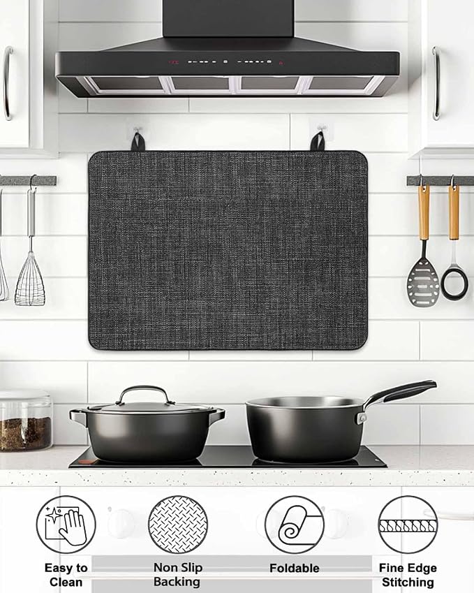 Stove Top Covers for Electric Stove 24x21 Inches, Vintage Black HeatResistant Glass Cooktop Protector, Farmhouse Retro Solid Color Linen Texture Ceramic Stovetop Countertop Covers Mat, Oven Cover