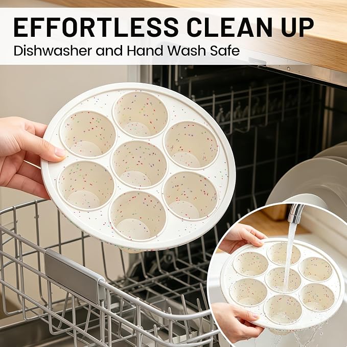 Vinino Silicone Air Fryer Muffin Pan with Reinforced Frame, Egg Bite Mold | 7 Cup Air Fryer Accessories, 2 Pack Silicone Muffin Pans for Oven, Perfect for Egg Bites, Muffins, Tarts, BPA-Free, Cream