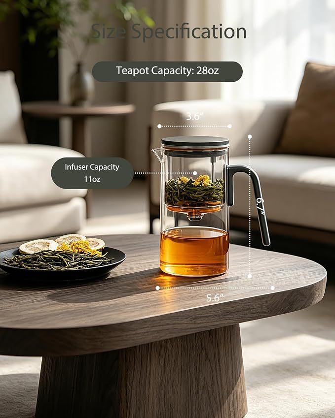 ZENS Magnetic Teapot with Infuser, 28oz Magic Tea Pot for Loose Leaf Tea | Glass Teapot with Infusers for Loose Tea Steeper, Echanted Tea Pot for Herbal Tea Lovers, Dark Green