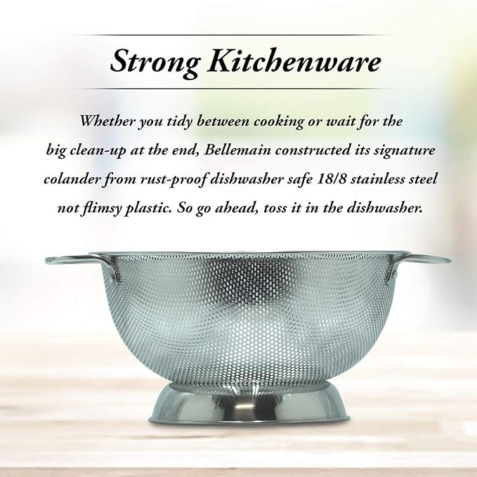 Bellemain Stainless Steel Colander for Kitchen, 3 Qt Pasta & Rice Strainer