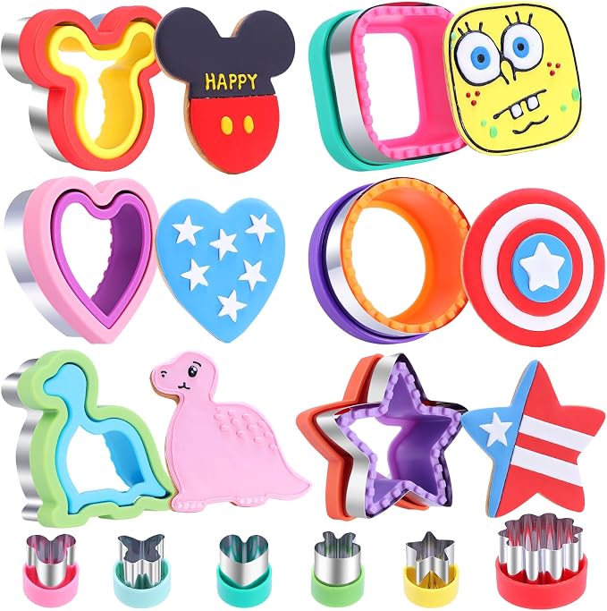 12 Pcs Sandwich Cutter and Sealer Set, Bread Decruster Pancake Maker DIY Cookie Cutters Vegetable Cutter Shapes for Kids, Ideal for School Lunch Boxes and Bento Boxes Boys Girls