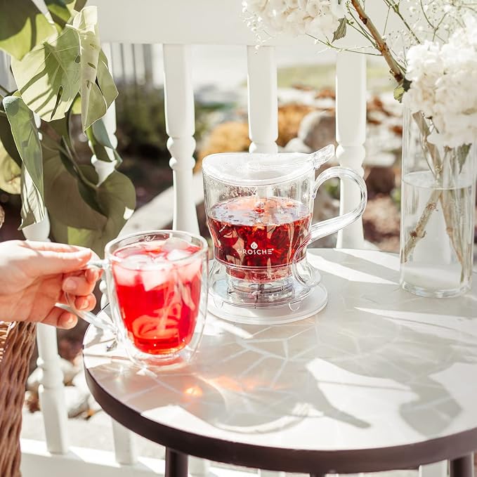 GROSCHE Aberdeen Smart Tea Maker BPA-Free Tea Infuser Clear 17.7 oz (525ml) | Drip-Free Bottom Dispenser, Coaster, Easy Brewing, Simple Cleanup, Tritan Build, Loose-Leaf Steeping, Stylish Design