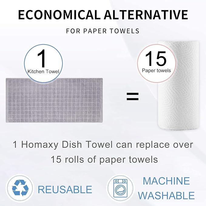Homaxy 100% Cotton Terry Kitchen Towels, 8 Pack, White and Light Grey | Ultra Soft and Absorbent Dish Towels for Kitchen, Suitable for Drying and Washing Dishes