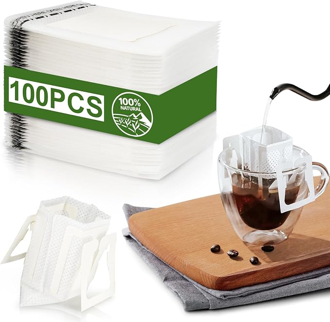 CARGEN 100Pcs Portable Coffee Filter Paper Bags,Hanging Ear Drip Coffee Bag | Single serve disposable pour over, food-grade paper, clean taste, for camping, backpacking, travel, office, home, on the go