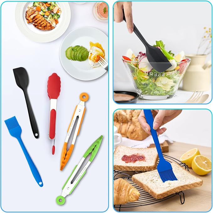 Small Silicone Tongs for Cooking, 3 PCS 7-Inch Mini Serving Tong | 600℉ Heat-Resistant,Non-Stick,Stainless Steel Tongs with Silicone Tips,Cooking Tongs for Salad/Buffet/Serving Food,Heavy Duty