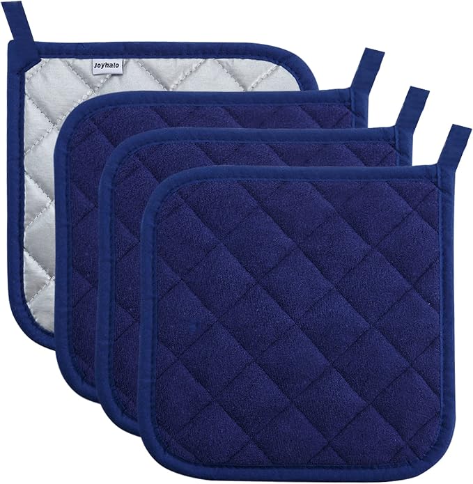 Joyhalo 4 Pack Pot Holders for Kitchen Clearance | Cotton Oven Holder with Great Heat Resistance, Potholders Sets for Kitchen, Countertops, Hot Pots and Pans, Dark Blue