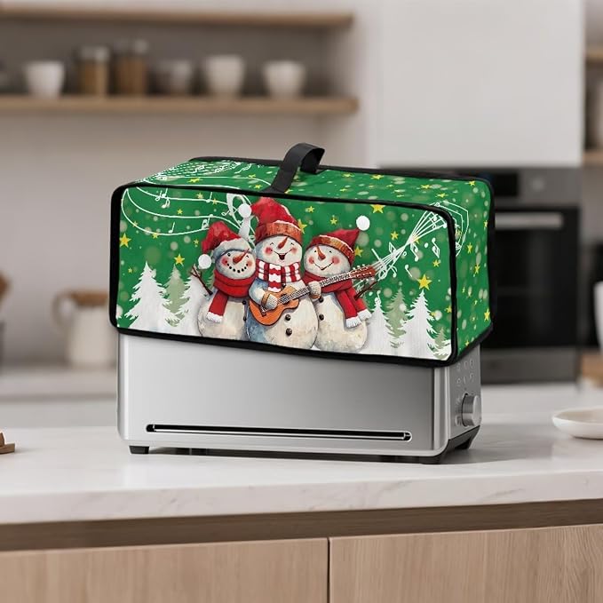 ZDCUSTOM Christmas Toaster Covers 2 Slice Wide Slot Dustproof Toaster Cover Fits Most Long Toasters, Small Kitchen Appliance, Bread Maker Protector, Music Notes Snowman