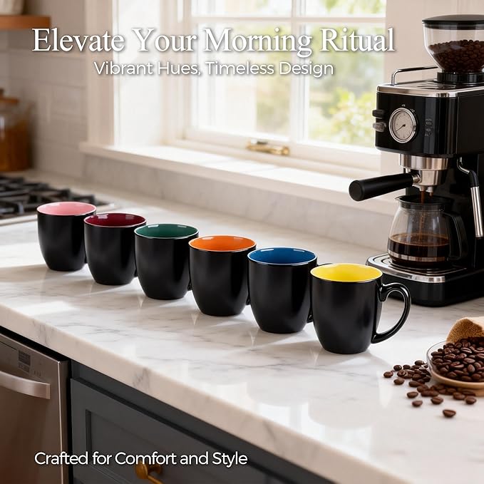 GBhome 16 oz Coffee Mugs Set of 6, Ceramic Coffee Cups- Multi-Color