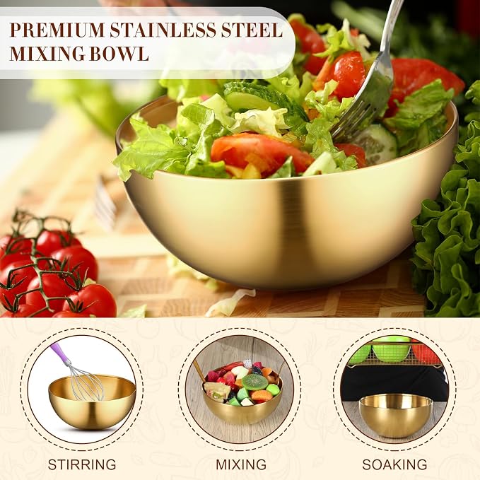 Nuogo 6 Pcs Gold Mixing Bowls Stainless Steel Mixing Bowl Decorative Gold Esthetician Bowls Metal Serving Bowl for Facial Cereal Rice Noddle Fruit Kitchen Party Cooking Baking Prepping(5.9 Inches)