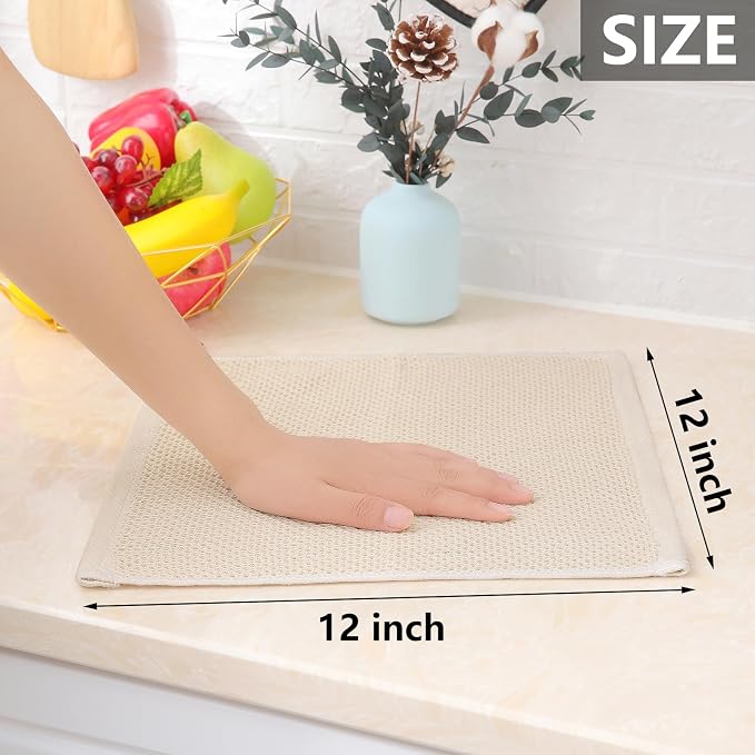 Homaxy 100% Cotton Waffle Weave Kitchen Dish Cloths, 4-Pack, Beige | 12 x 12 Inches, Ultra Soft Absorbent Dish Towels, Quick Drying Dish Rags with Hanging Loop
