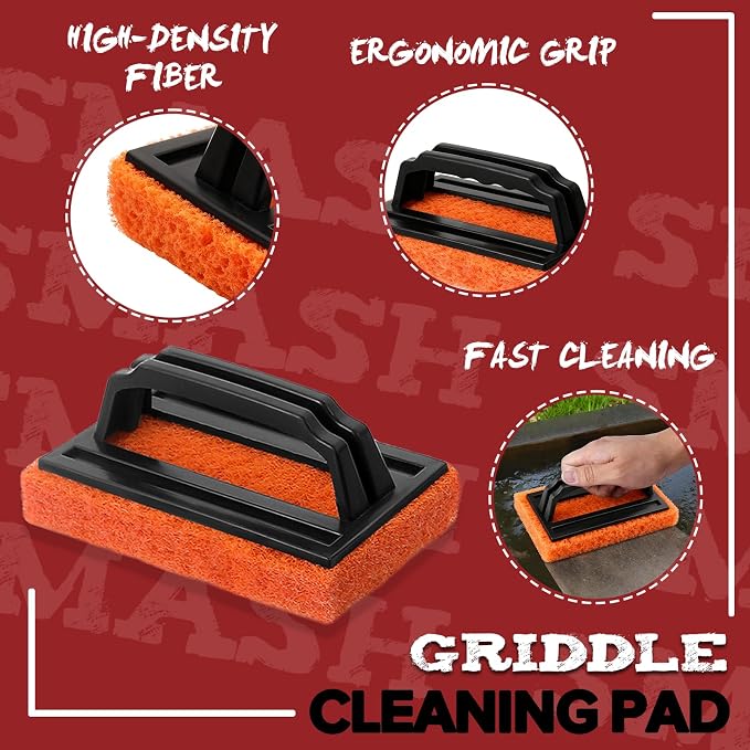 Grilliance Smash Burger Press Kit, 3 in 1 Hamburger Press Patty Maker, Dark Black Cast Iron Burger Press, Cleaning Pad Set for Grill, Griddle, Flat top, Kitchen, Cooking