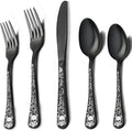 Skull Black Silverware Set for 4, 20-Piece Black Flatware Set, Gothic Skeleton Cutlery for Decoration, Halloween, Christmas, Party, Gift, Housewarming