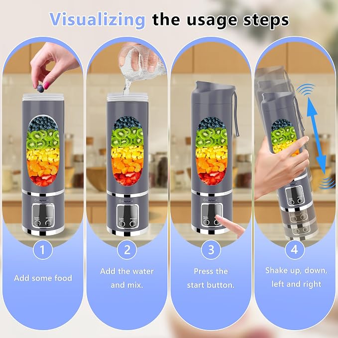 EASYSPEED Portable Blender Electric USB-C, 500ML Personal Juicer for Shakes, 12 Blades, 1500mAh Rechargeable, BPA Free, 18oz Small Blender with Leakproof Lid & Sip Spout, Mixing, Compact