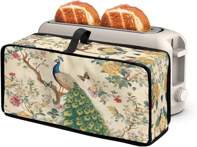ZDCUSTOM Vintage Peacock Toaster Cover 2 Slice Branch Flower Toaster Covers Long Slot Slim Dust Protector Machine Washable Thin Small Appliance Covers for Kitchen Elegant