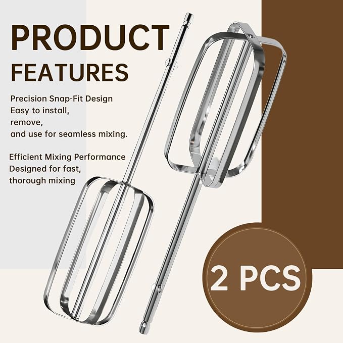 Hand Mixer Beaters Attachments Replacement for Hamilton Beach | Paddle Stainless Steel Turbo Beater Parts Compatible with 62682RZ 62692 64699 62695V Electric Mixer (Style A, 2 Pack)