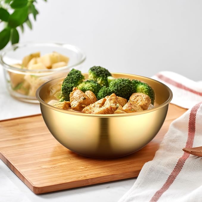 Nuogo 20 Pcs Gold Bowls 4.7 Inch Stainless Steel Mixing Bowls Decorative Esthetician Bowl for Facial Metal Serving Bowl for Holiday Birthday Party Wedding Baking Prepping Salad Fruit Soup