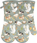 Oven Mitts Cotton Fashion Cute Teal Design 1pair Heat Resistant Oven Gloves Safe Cooking Baking Grilling Barbecue Machine Washable Pot Holders (Teal)