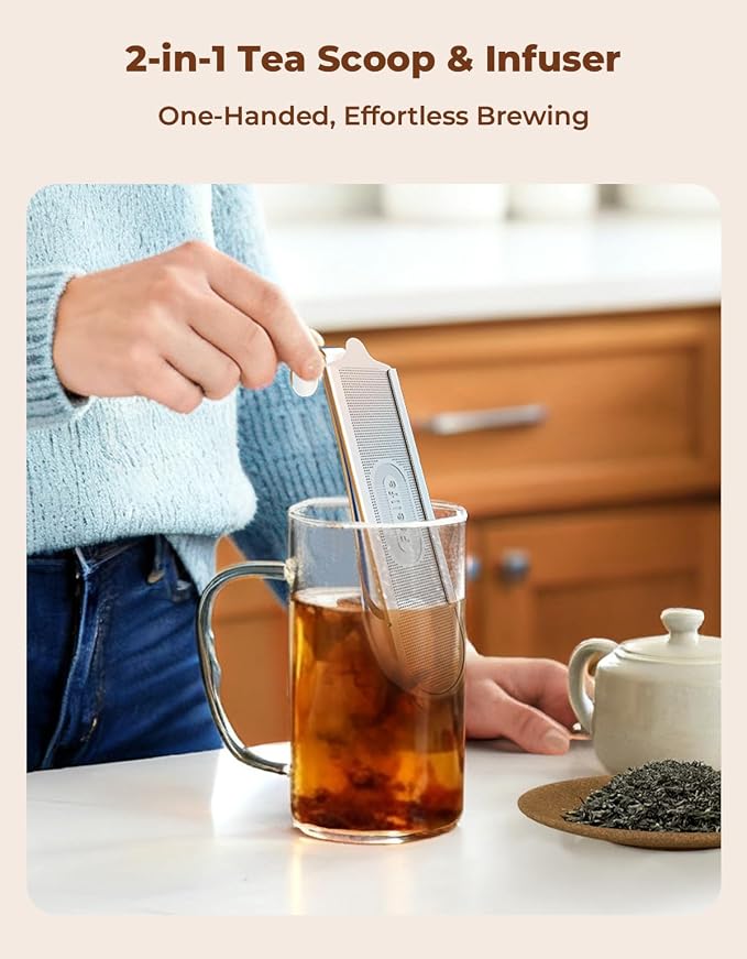 2Pcs 2-in-1 Tea Scoop Infuser for Loose Leaf Tea Strainer Fine Mesh | 304 Stainless Steel Tea Infuser, Easy to Fill and Clean, Loose Leaf Tea Steeper for Cup Mug Teapot