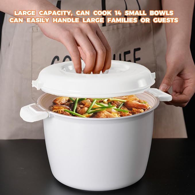 Microwave Rice Cooker, BPA-Free Rice Cooker Microwave, Cook Rice, Steam Vegetables & Reheat Meals, Dishwasher Safe for Dorm, Office & Small Kitchen (1.8L)