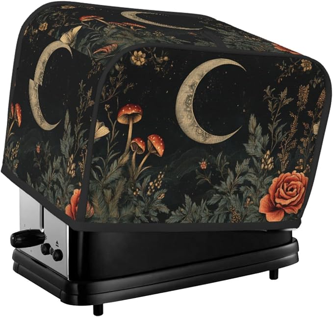 2 Slice Toaster Cover Botanical Flower Moon Vintage Dust Proof Washable Kitchen Appliance Cover with Pocket, Oxford Fabric Countertop Toaster Protector for Standard Toasters Small Appliances