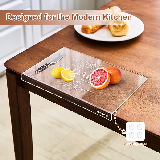 Engraved Acrylic Cutting Board with Counter Lip - Best Dad Ever Dad Gifts from Daughter Son Cooking Gift for Father Daddy Christmas Birthday Presents Clear Countertop Protector Kitchen Decor