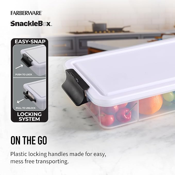 Farberware Snacklebox 7.8 x 12.7 Inch Plastic Cutting Board Lid with 7 Compartments and Locking Handles - Portable Snack Organizer for Charcuterie, Travel, Picnics, and On-the-Go Snacking