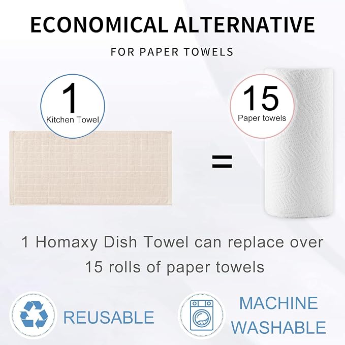 Homaxy 100% Cotton Terry Kitchen Towels, 6 Pack, Beige | Ultra Soft and Absorbent Dish Towels for Kitchen, Suitable for Drying and Washing Dishes