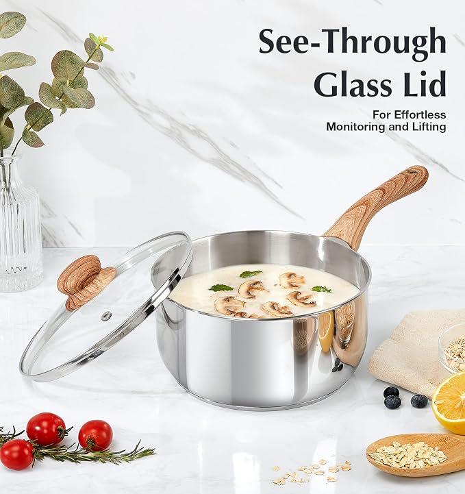 KOCH SYSTEME CS Stainless Steel Saucepan Set, 6 Piece Stainless Steel Pot 1QT & 2QT & 3QT with Heat-resistant Bakelite Handle, Tri-ply Base Pots, Sauce Pan Induction Ready, Pot Set 6PCS