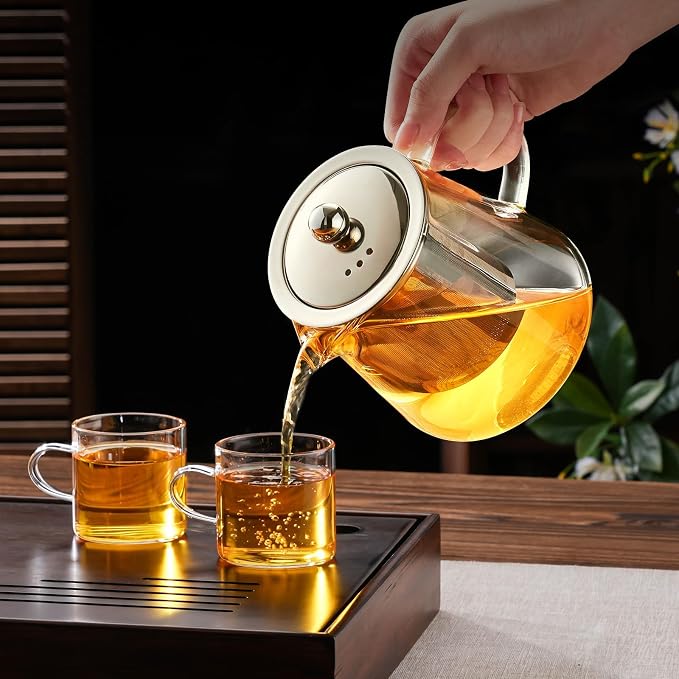 Baalaka Glass Teapot 18.6oz/550ml, Tea Pot with Removable Infusers for Loose Tea, Borosilicate Glass Tea Kettle Tea Maker Stovetop for Camping, Tea Infuser for Loose Leaf Tea Travel | Borosilicate glass tea kettle with infuser; steel strainer for loose...