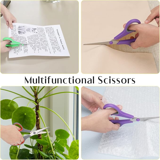 3 Pack Scissors Set, 8.3" Heavy Duty Scissors with 2.5 mm Thickness Sharp Blades & Ergonomic Soft-Grip Handles, All Purpose Scissors for Office, School, Kitchen, Crafts, Sewing, Right/Left Hand Use